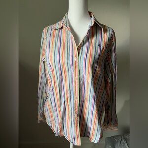 Lauren by Ralph Lauren 100% Cotton Long Sleeve Button Up Stripe Shirt Medium P